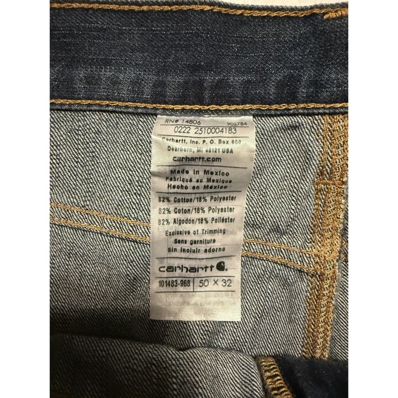 Carharrt Men's Relaxed Fit Straight Leg Holter Jeans Blue Button Fly Size 50x32 - Picture 7 of 9